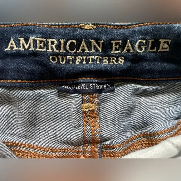 American Eagle Outfitters Blue Distressed Next Level Stretch Jean Shorts - Picture 3 of 4
